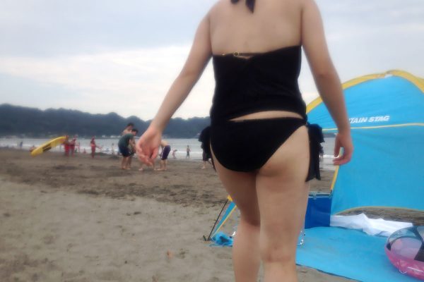 岩井海岸 海水浴 黒ビキニ 女子高生 JK