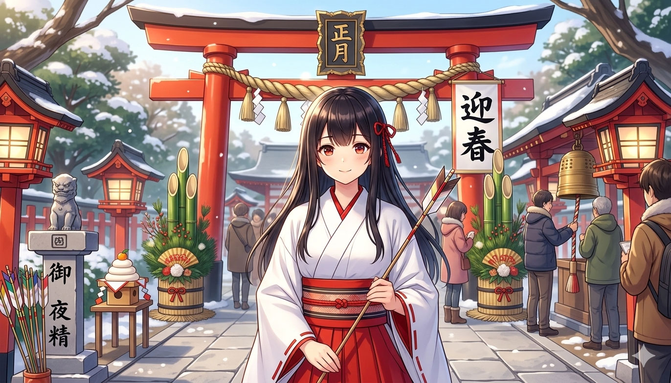 神社 巫女 お正月 初詣